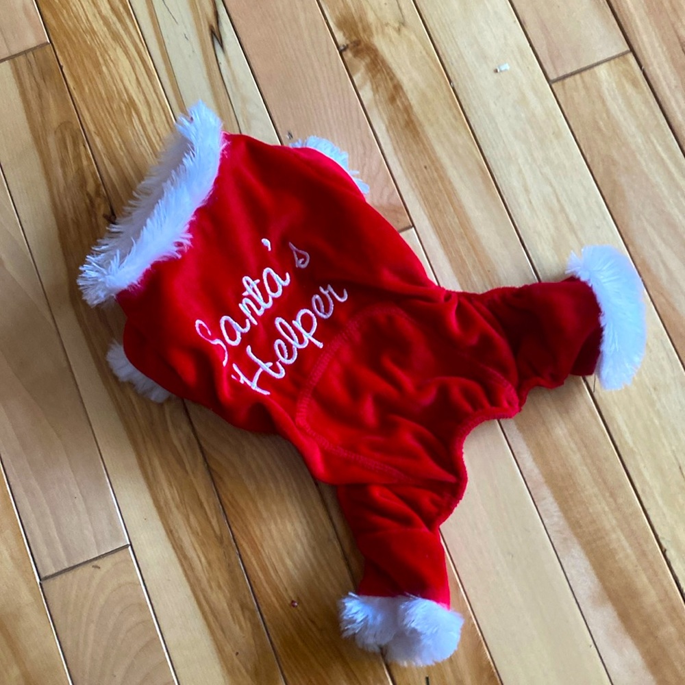 Neiman Marcus dog department. Red velvet with faux fur! Santa’s Helper. XS